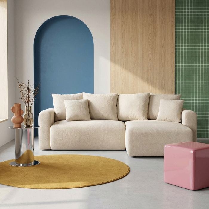 Canapé d'angle convertible réversible 3 places tissu chenille avec coffre ALMO