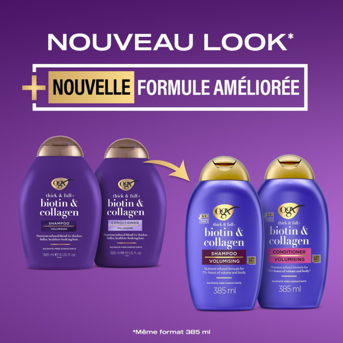 OGX Shampooing Volumateur Biotine & Collagène, 385ml – Soin capillaire avec formule infusée de nutriments – Shampooing sans sulf