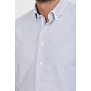 Camicia Uomo 1 Bottoni Button Down Slim Armaturato Fantasia Grigio Scuro/Bianco