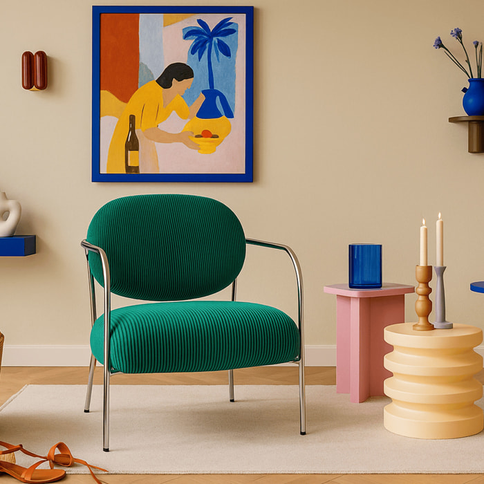 Fauteuil en velours côtelé et piètement chromé - LEON