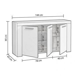 Aparador de 3 puertas con gran almacenamiento en blanco artik 144 cm Dara Blanco Artik (Blanco Mate)