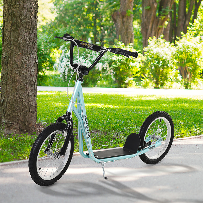 Trottinette patinette pour enfants à partir de 5 ans grands pneus guidon réglable poignée frein et béquille acier bleu