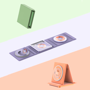 Base di ricarica portatile pieghevole Magsafe 15W + Qi + Apple Watch. Luce notturna a LED.