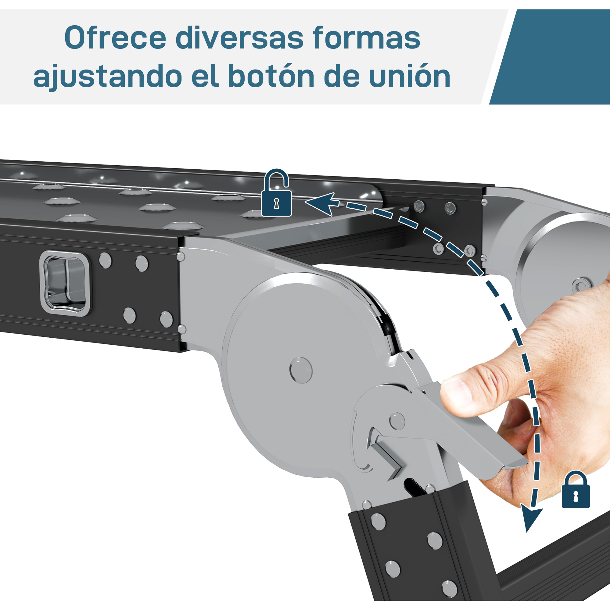 Escalera Multiusos Plegable Escalón Caballete 5 en 1 Portátil con 2 Placas de Plataforma Pie Antideslizante 6 Interruptores Bisagra Aluminio 150 kg 370x61x11 cm Negro