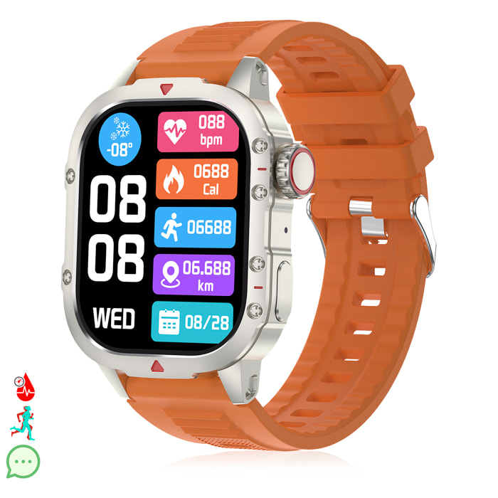 Smartwatch B04 con chiamate BT, notifiche push. Monitor sportivo e di salute. Corona multifunzione.