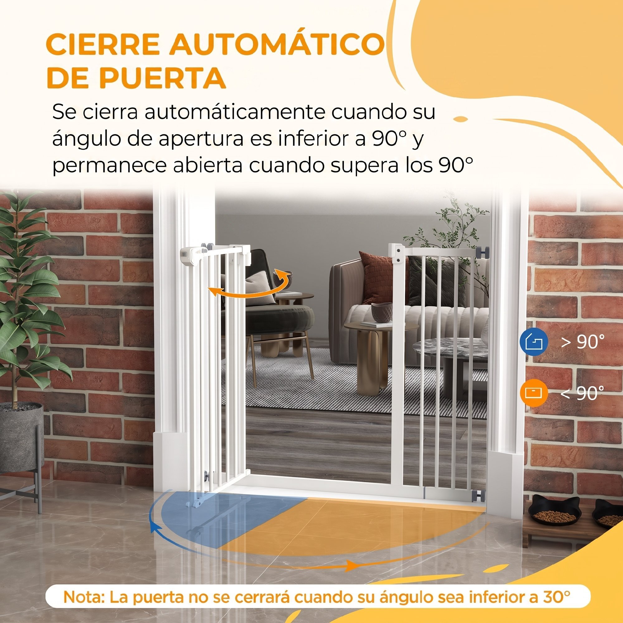 Barrera de Seguridad para Perros Extensible 74-94 cm, para Puertas y Escaleras, Barrera para Perros Medianos, Cierre Automático Montaje a Presión Doble Bloqueo 1 Extensión 14 cm, Blanco