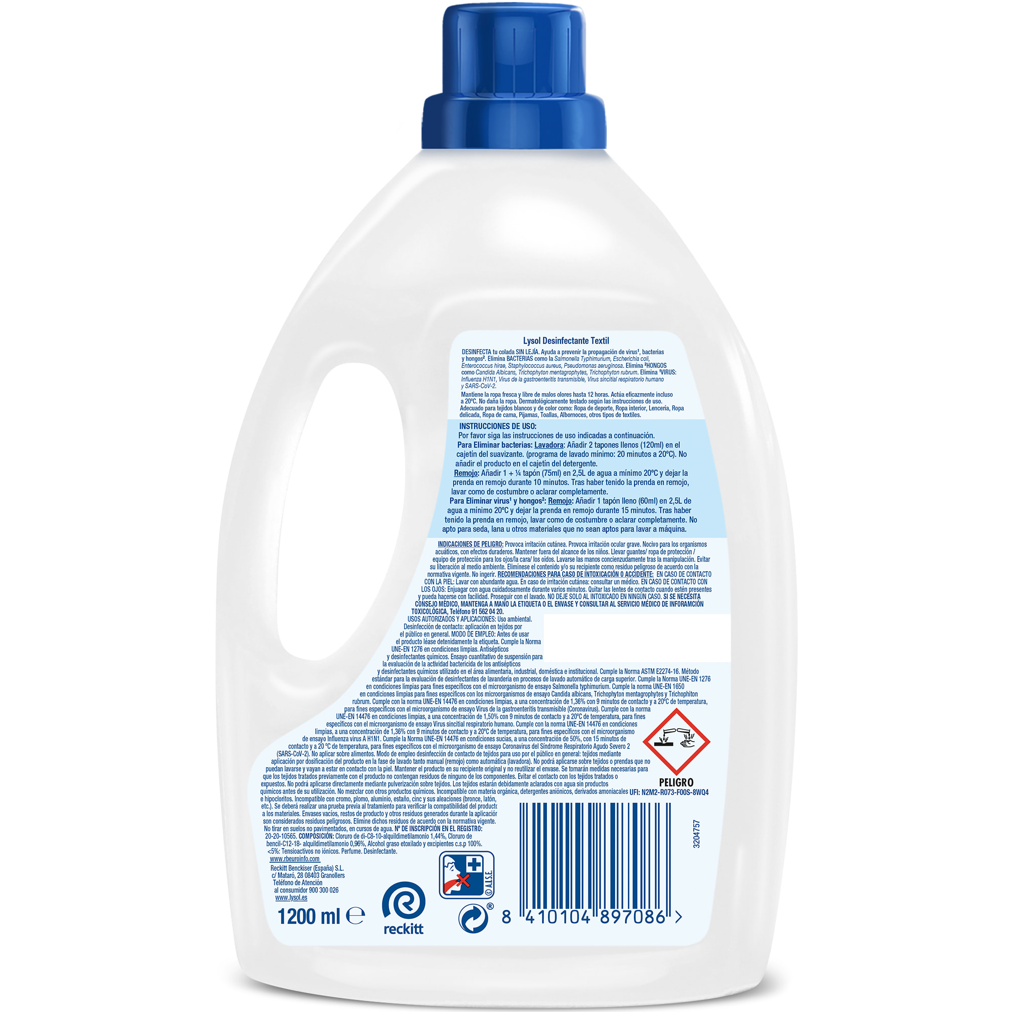 Lysol desinfectante textil, elimina el mal olor de la ropa - 3,6L (3x 1200 ml)