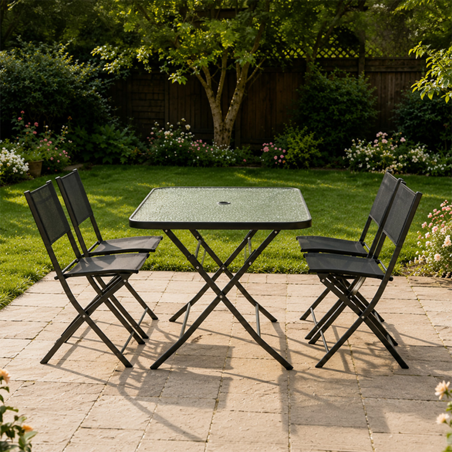 Ensemble table de jardin 130 cm et 4 chaises pliantes JUNON