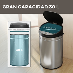 Cubo de Basura Cocina Automático 30 L, Papelera de Cocina de Acero Inoxidable, Sensor Infrarrojo, Cierre Automático, Antihuellas, para Dormitorio, Oficina, Plata