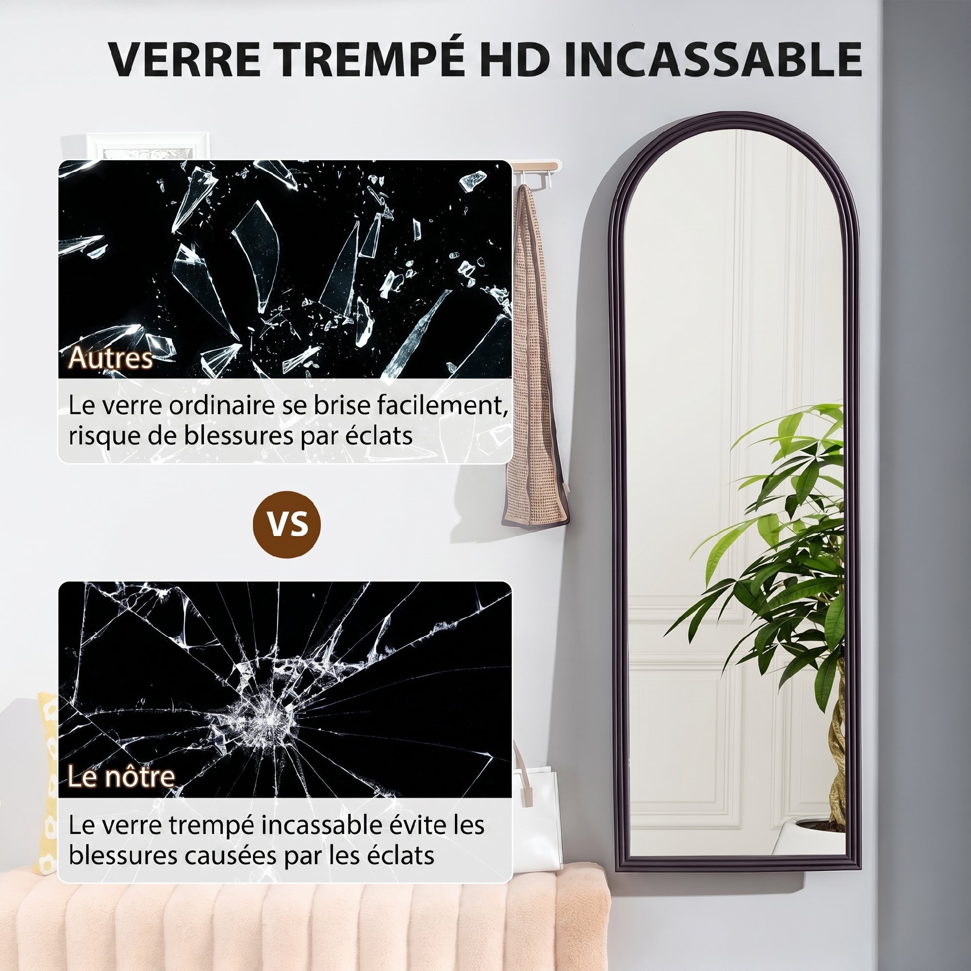 Miroir sur pied et mural pleine longueur 53 x 162 cm cadre pied effet bois