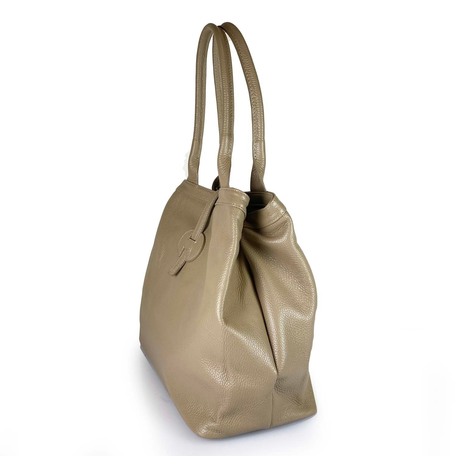 Borse Donna colore Beige-in pelle Made in Italy 42 x 38 x 6cm