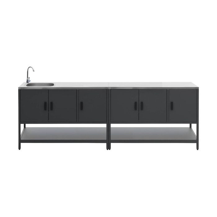Cuisine extérieure 2 modules en acier inoxydable noir