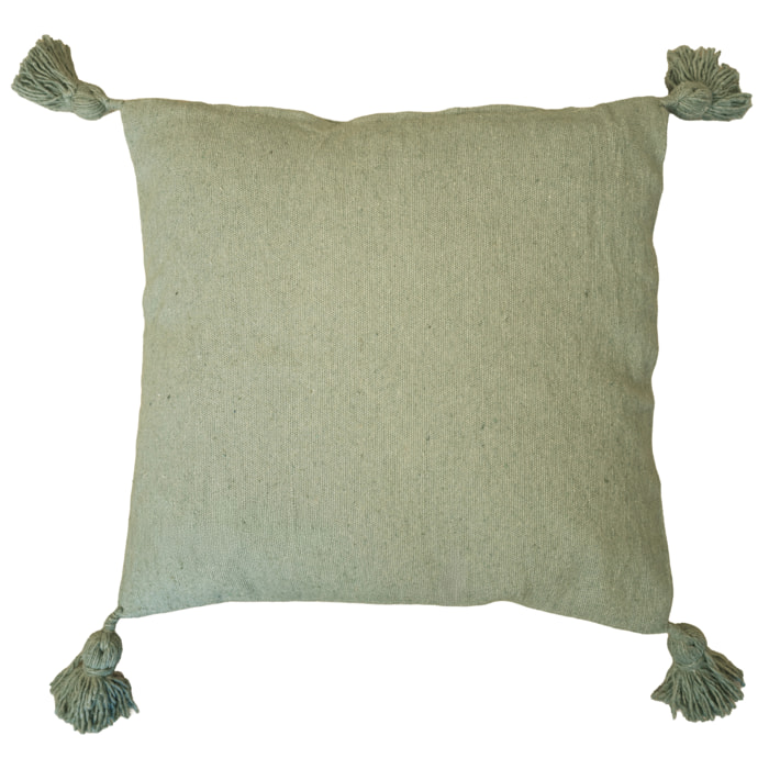 Housse de coussin en laine à pompons - Vert