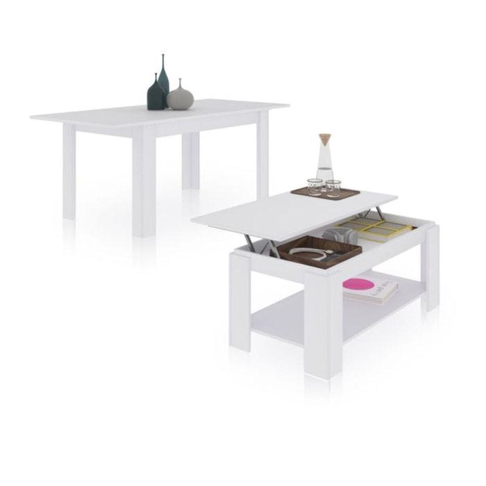 Pack mesa de comedor 140 y mesa de centro Lya Blanco Artik (Blanco Mate)