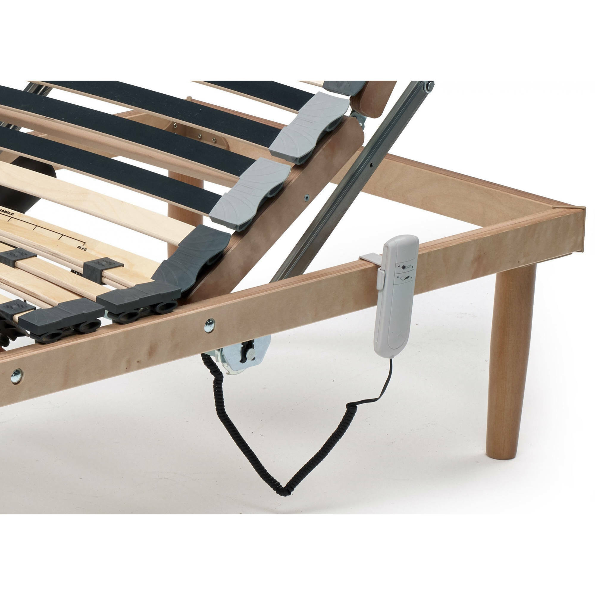 Rete letto singolo Arby, Rete a doghe in legno con motore, 100% Made in Italy, Rete ortopedica reclinabile motorizzata, Cm 80x190h 34