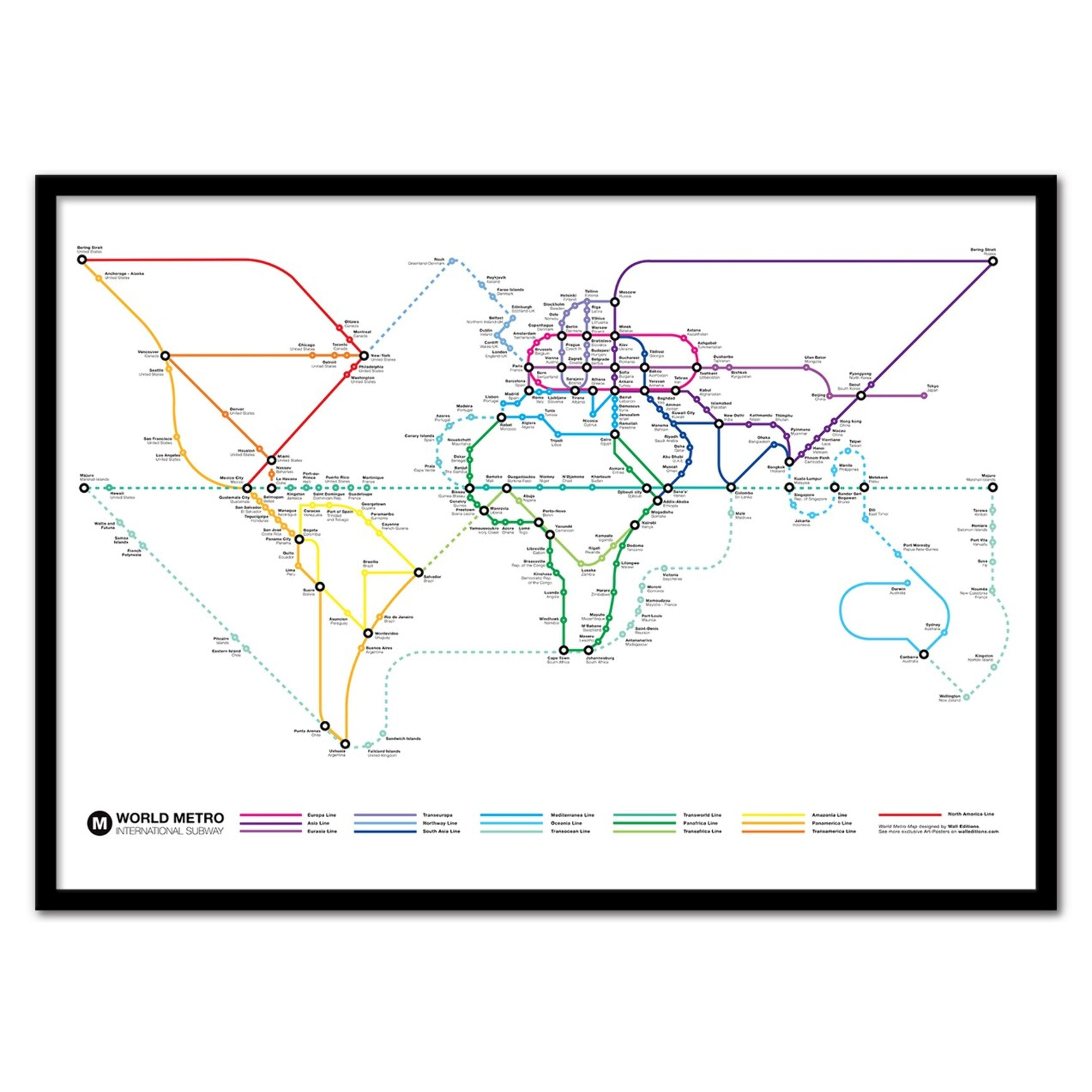Affiche 50 x 70 cm - World Metro Map - Olivier Bourdereau