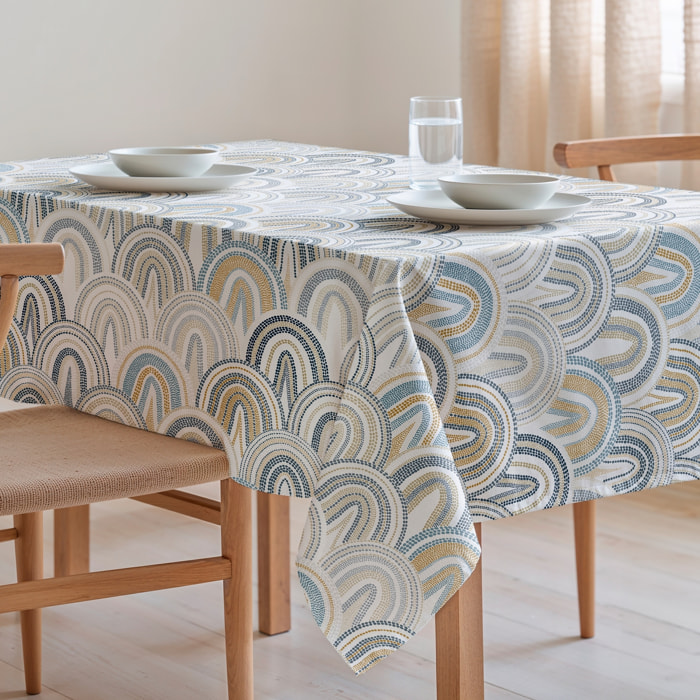 Nappe imprimée anti-tâches MARGOT BLEU