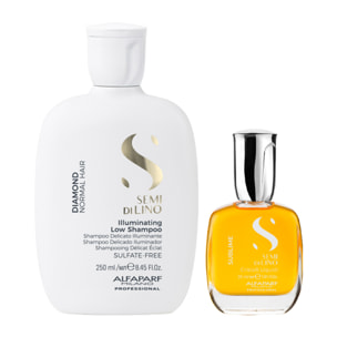 ALFAPARF Kit Semi Di Lino Champú Bajo Iluminador 250ml + Cristales 30ml