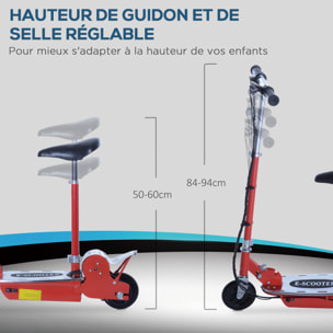 Trottinette électrique 120 W pliable pour enfant de 7 à 12 ans hauteur guidon et selle réglable 10 Km/h max. rouge