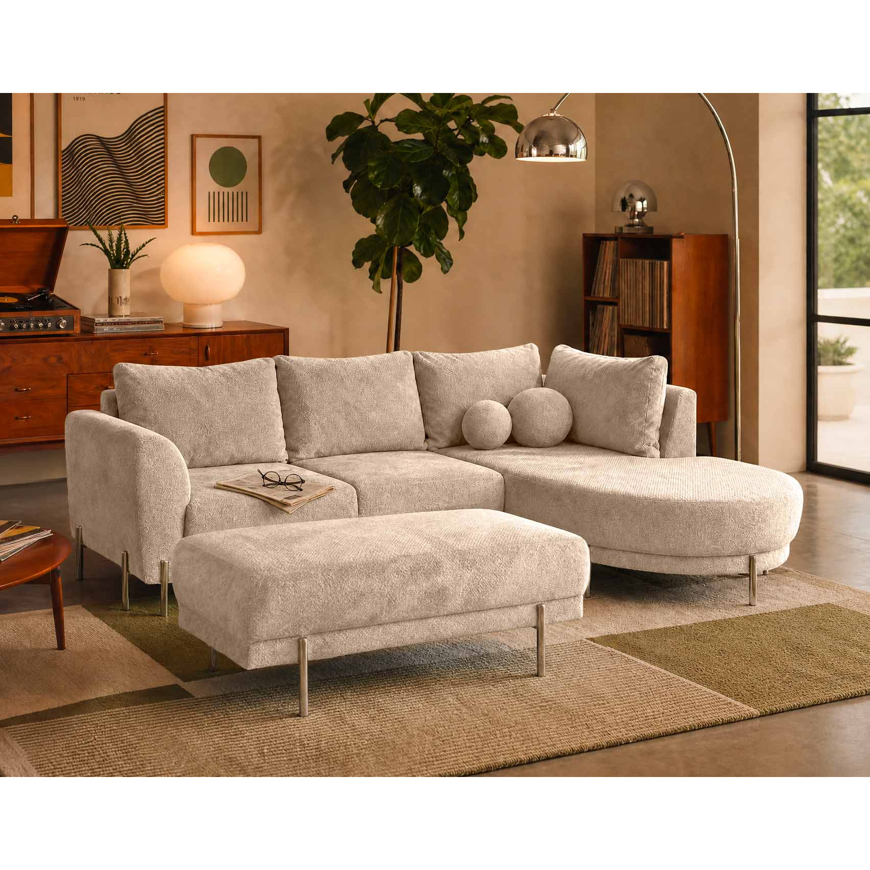 Gabin - pouf en velours texturé - Beige