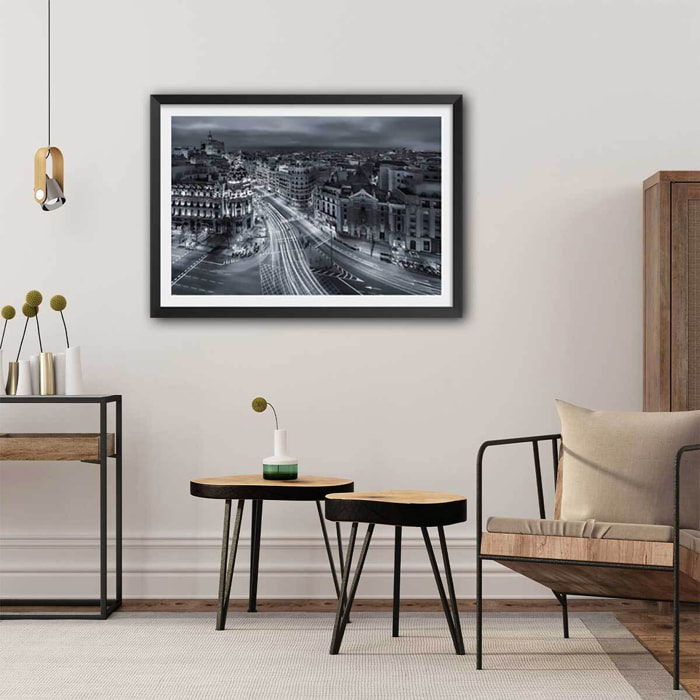 Affiche madrid city lights Affiche sous cadre noir