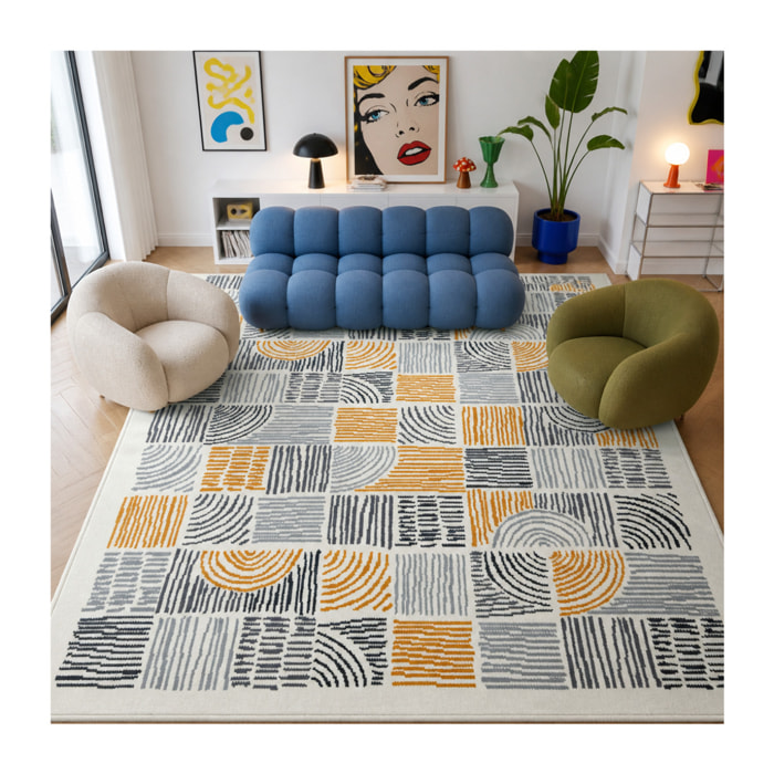 Tapis salon DORI, motif géométrique graphique, moderne