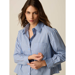 Oltre - Camicia boxy in popeline a righe - Azzurro