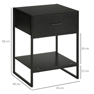 Mesita de Noche Mesa Auxiliar con Cajón y Estante de Almacenamiento para Dormitorio Salón Cama Oficina Estilo Moderno 45x40x60 cm Negro