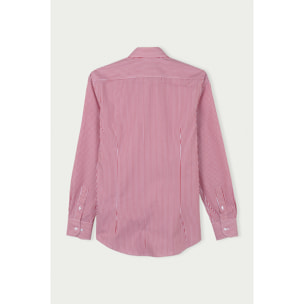 Camicia Uomo 1 Bottone Italiano Slim Cotone Riga Media Rosso\Bianco
