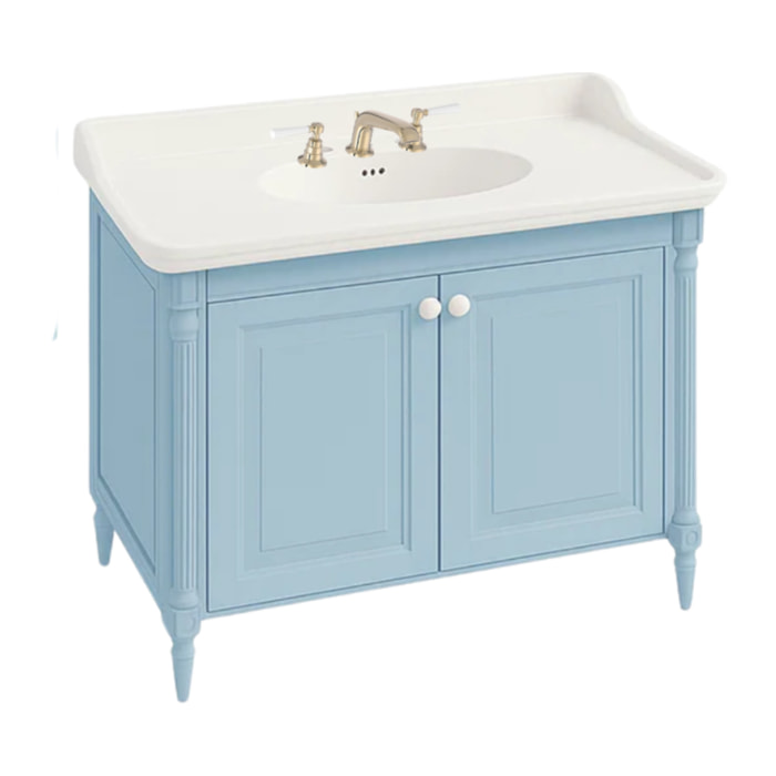 Pack meuble vasque 3 trous Cléo 1889 bleu velours + mélangeur poignés or