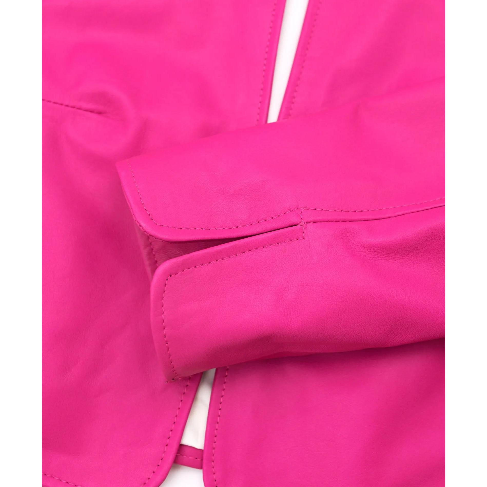 Giacca corta bolero in pelle naturale fuxia girocollo