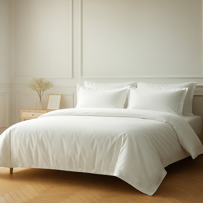 Parure housse de couette + 1 taie 100% coton 57fils blanc