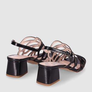 Sandalias de Piel Sintética - Negro - Tacón: 5 cm
