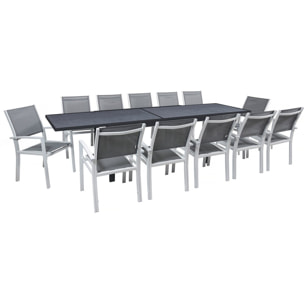 Table extensible et chaises de jardin en aluminium "Lagos" - 200/320 x 105 x 76 cm - 12 places - Gris foncé