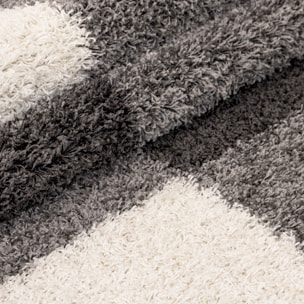 GALA - Tapis shaggy à poils longs motif géométrique gris clair