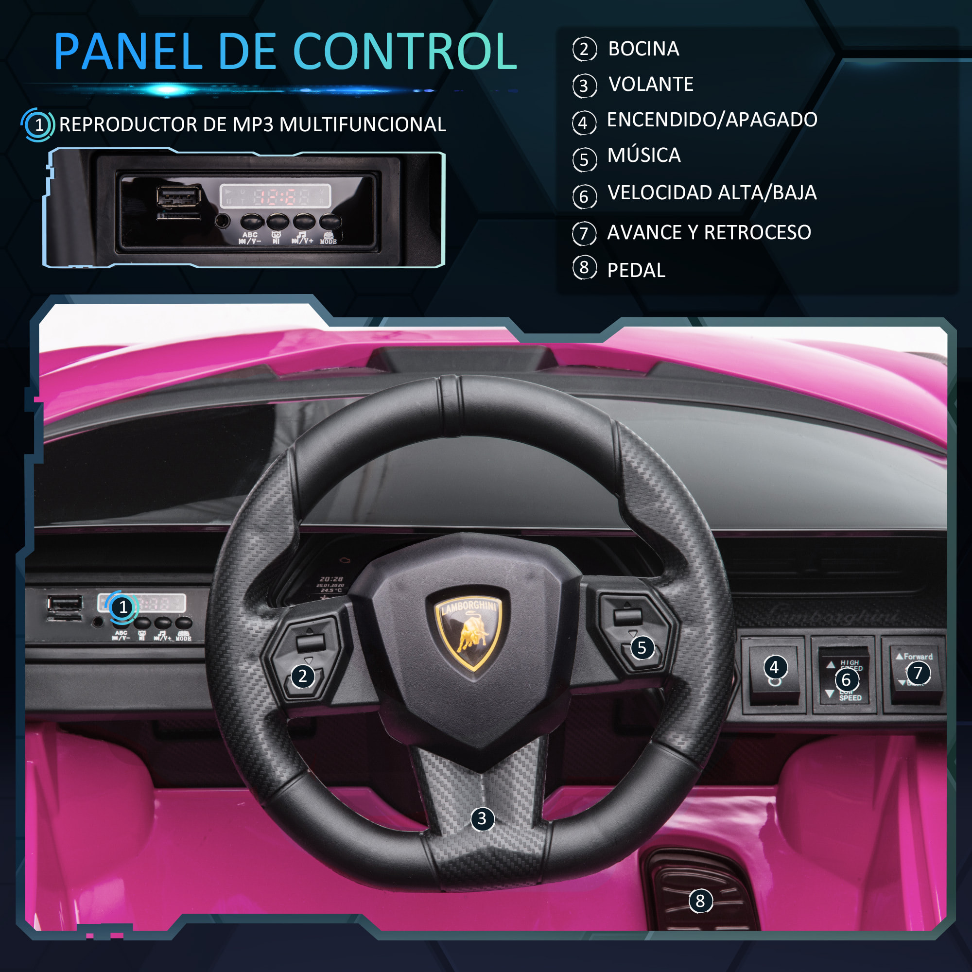 Coche Eléctrico 12V para Niños +3 Años Lamborghini SIAN Mando a Distancia Rosa