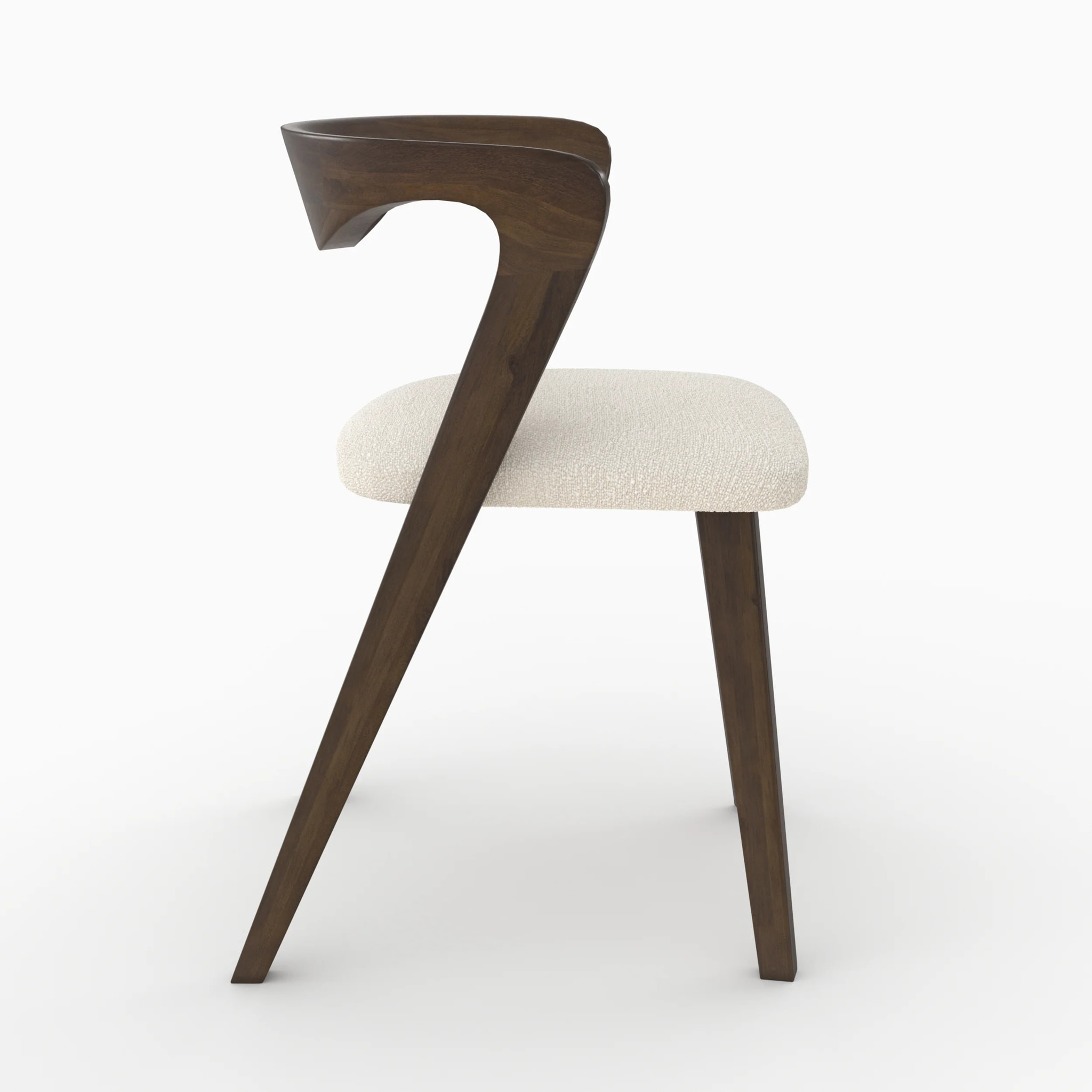 Chaise en bois d'hévéa foncé et tissu bouclé crème - Vega