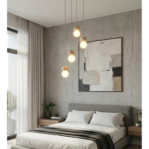 Lampada a sospensione LOOP in acciaio moka e legno
