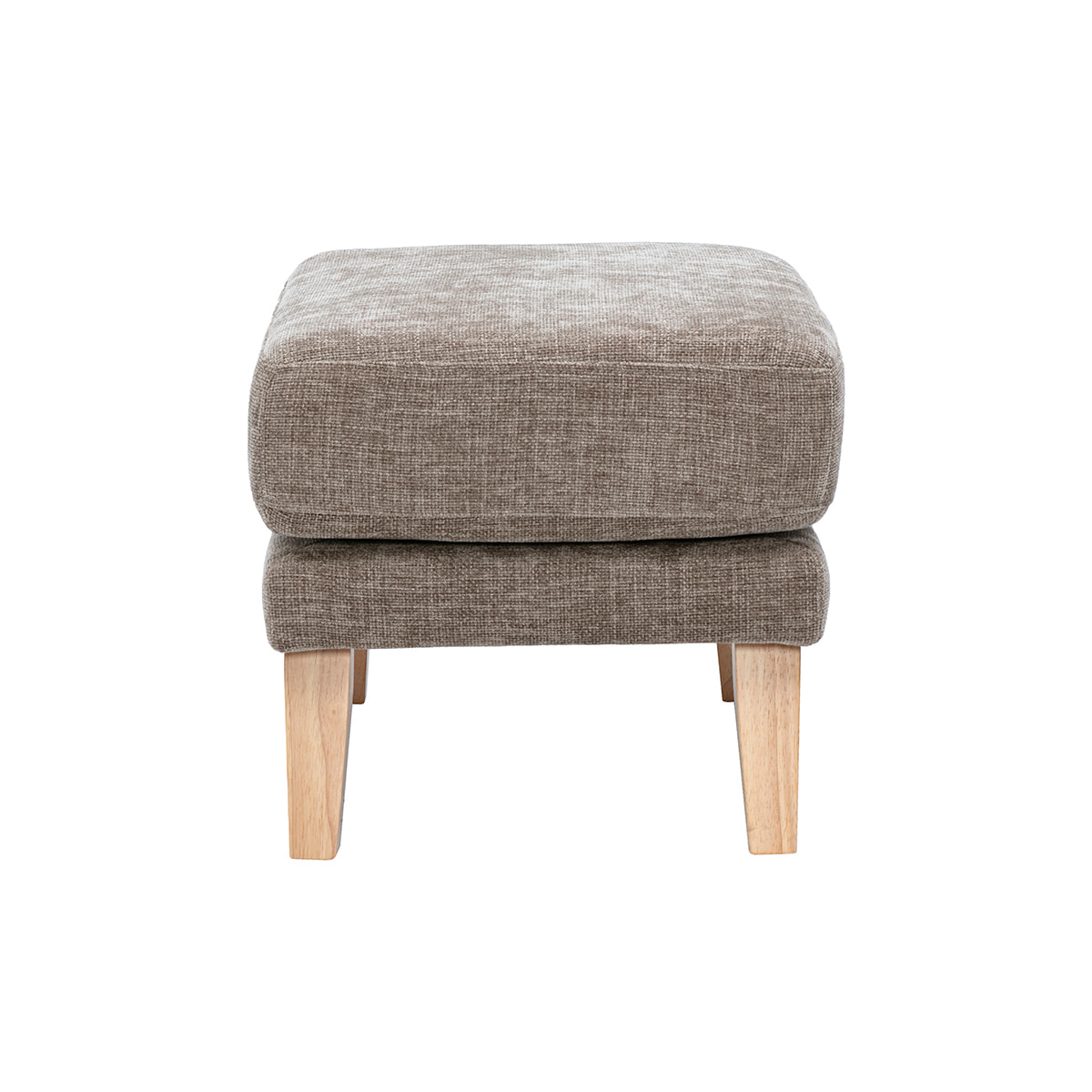 Pouf repose-pieds scandinave en tissu effet velours texturé taupe et bois clair OSLO