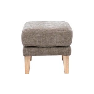 Pouf repose-pieds scandinave en tissu effet velours texturé taupe et bois clair OSLO