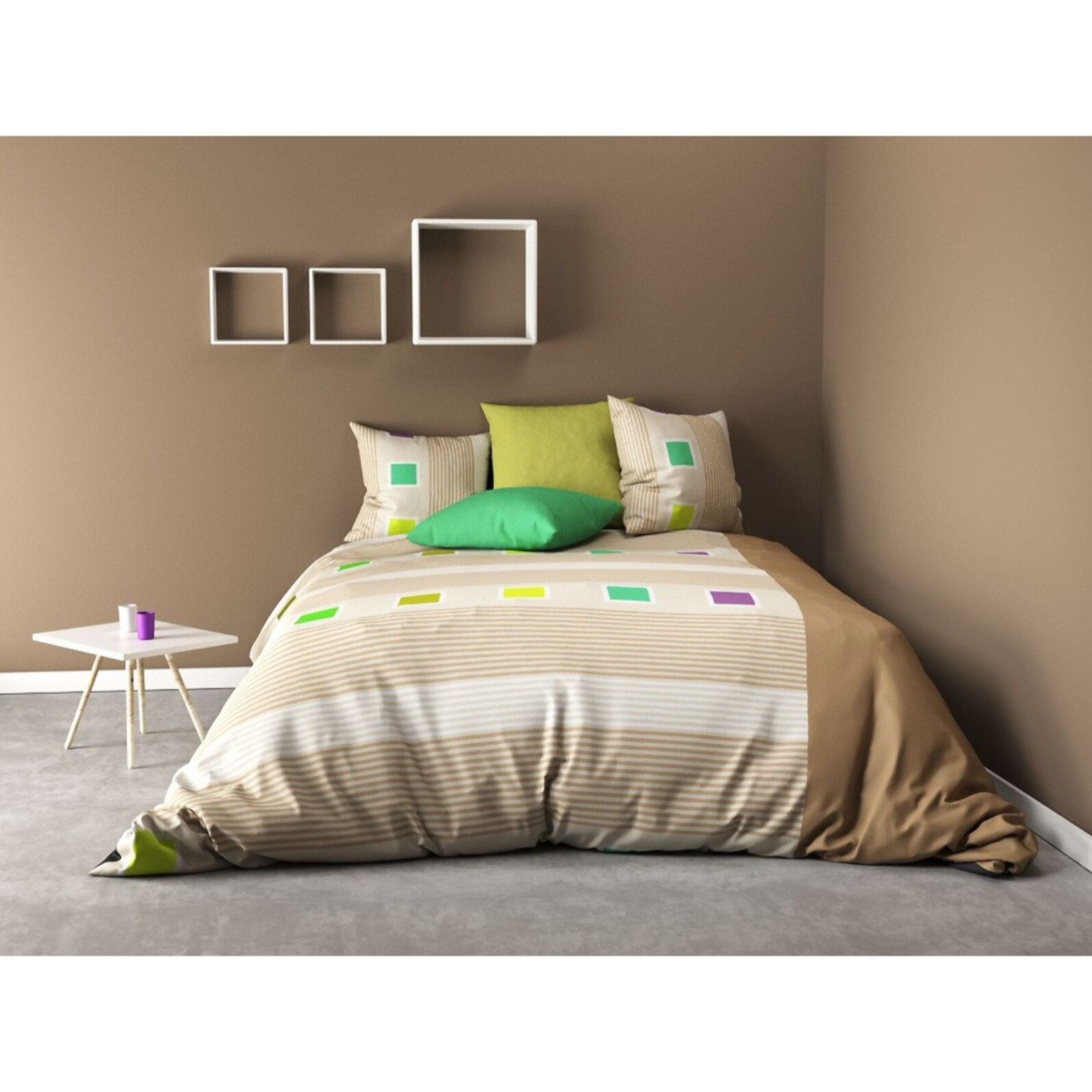 Parure Housse De Couette 100% coton 3pcs Squares Lin