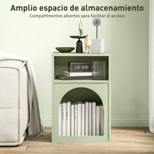 Mesita de Noche Moderna Mesilla de Noche Estrecha con 2 Compartimentos Abiertos Diseño en Forma de Arco Mesa Auxiliar para Salón Dormitorio 40x30x60 cm Verde