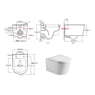 Pack WC sans bride SAT, fixations invisibles + Abattant softclose + Bâti support Geberit Extra-plat UP720 + Plaque Blanche