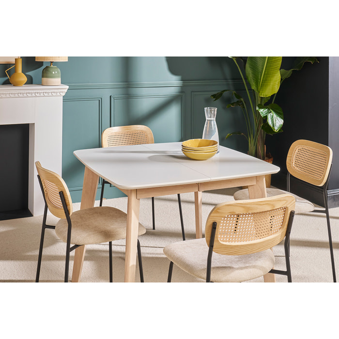 Chaises design en tissu effet velours texturé beige, métal noir et cannage rotin (lot de 2) MIRANDA