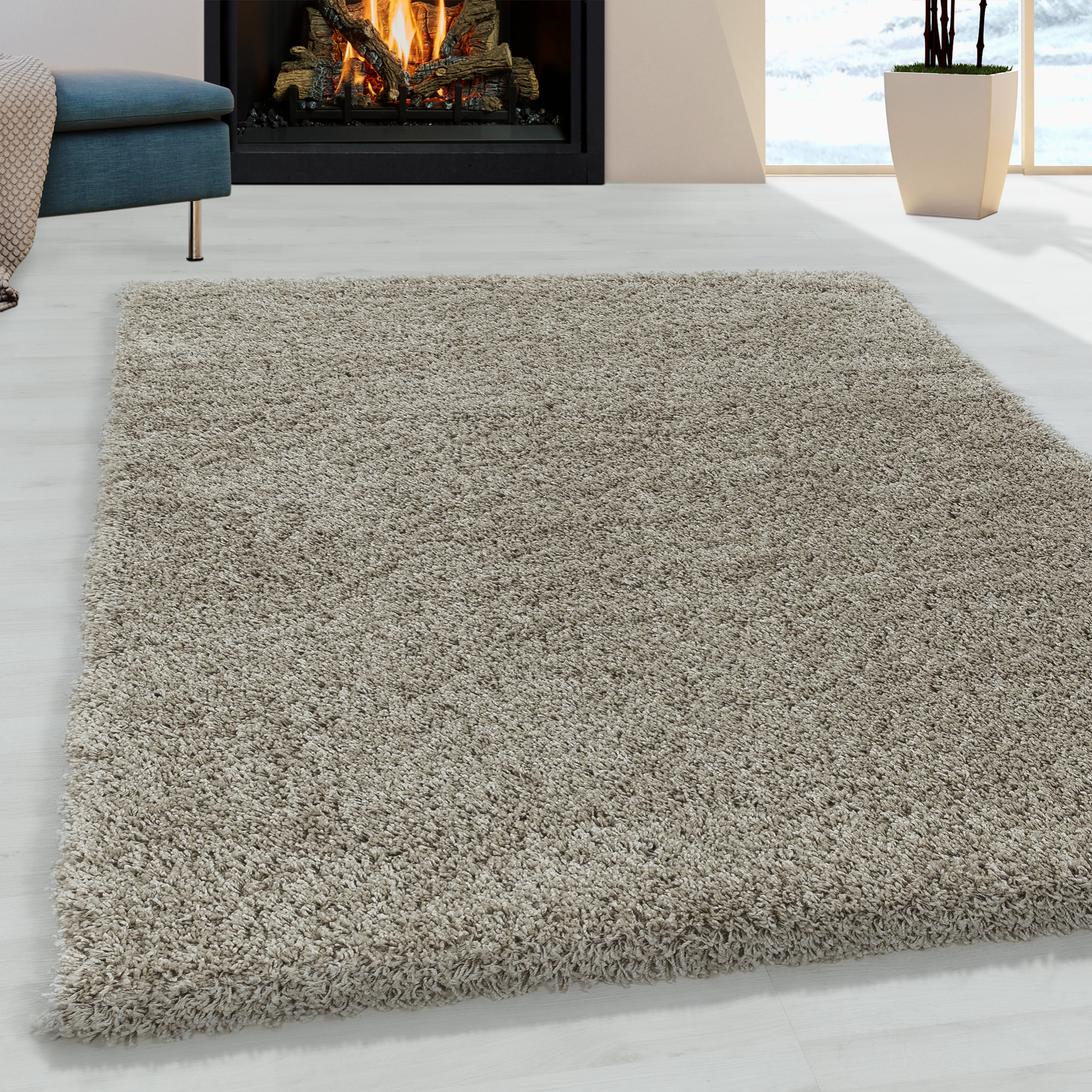 SYDNEY - Tapis shaggy uni à poils longs beige - SYD3000BEI