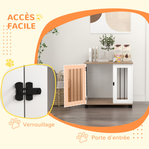 Cage pour chien animaux sur pied - porte verrouillable - acier noir panneaux blanc chêne clair