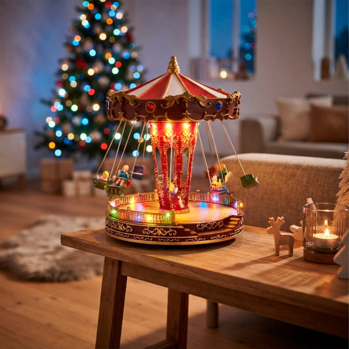 Carrusel navideño musical con luces led y movimiento 21,5x21,5x27cm
