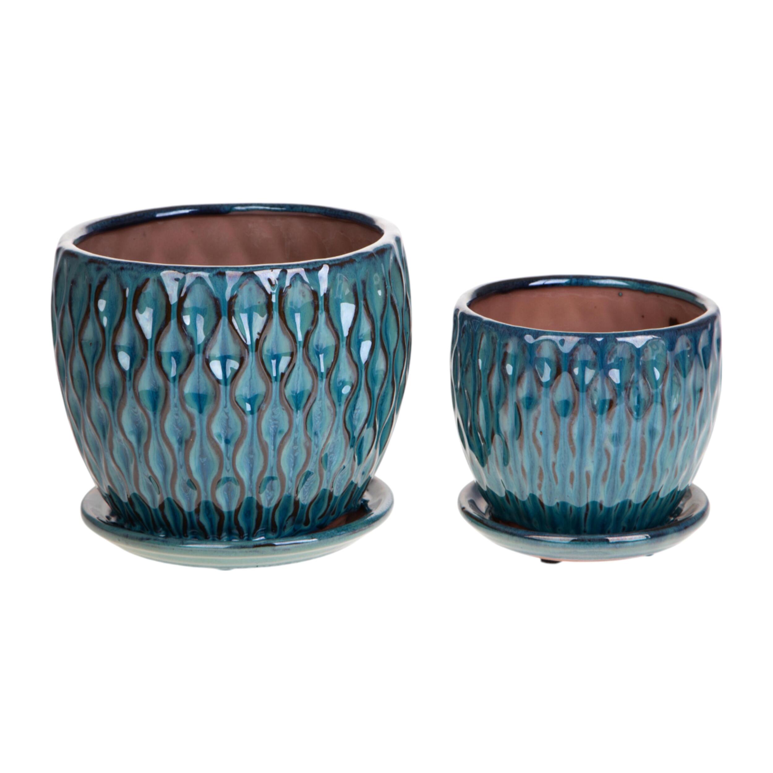 Set 2 cachepot damascato - Colore Verde - 55xH16,5x19cm - Bianchi Dino