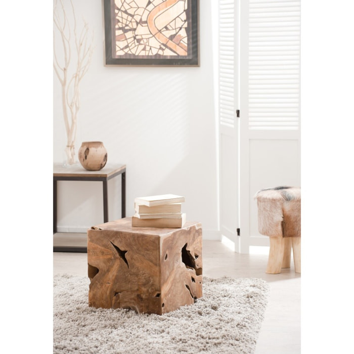 WALLY - Cube bois nature en teck