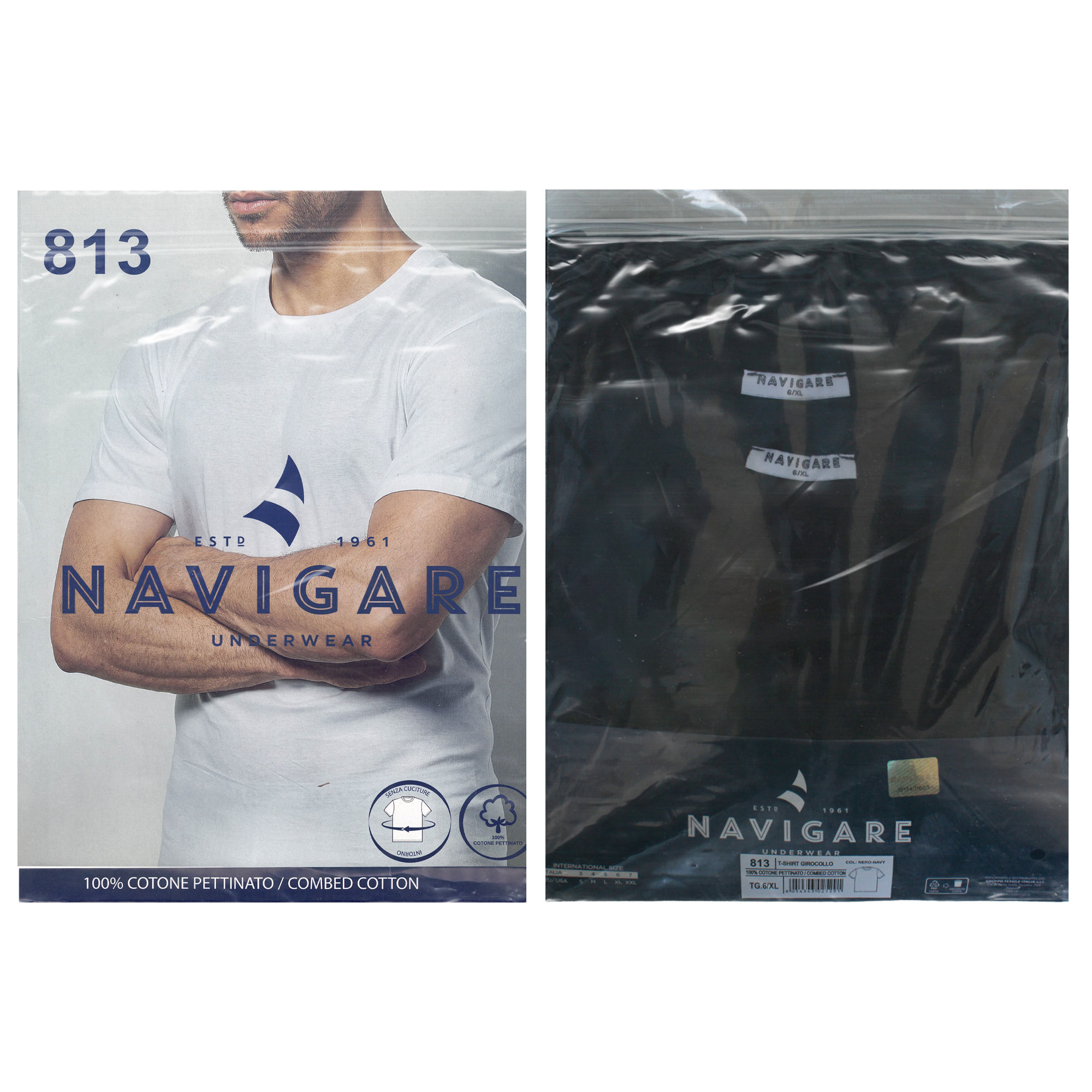 T-shirt in 100% Cotone Navigare Art.813 Conf. 2 pz Girocollo Bianco